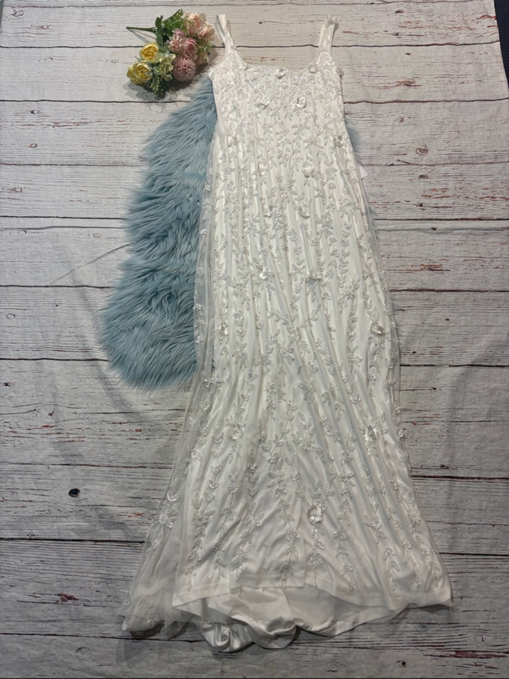 NWT Lulus Extraordinary Glamour White 3D Floral Beaded Backless Maxi Dress - Picture 2 of 11